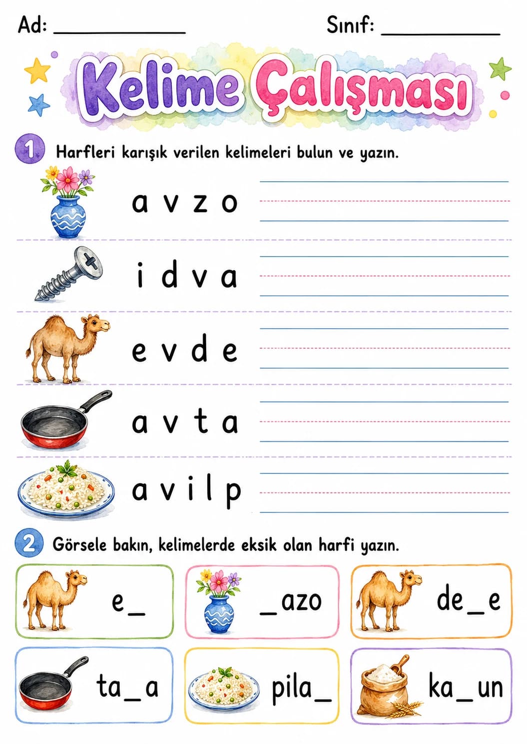 Turkish Letter V Phonics Worksheets Pack page 6 printable worksheet preview
