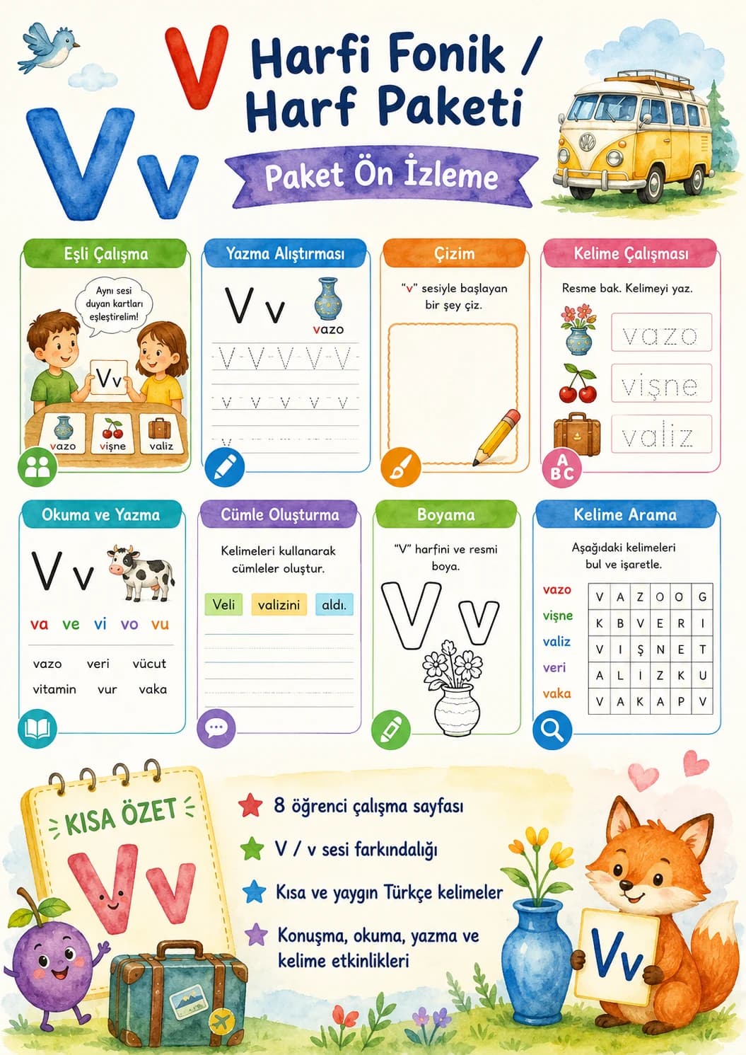 Turkish Letter V Phonics Worksheets Pack page 8 printable worksheet preview