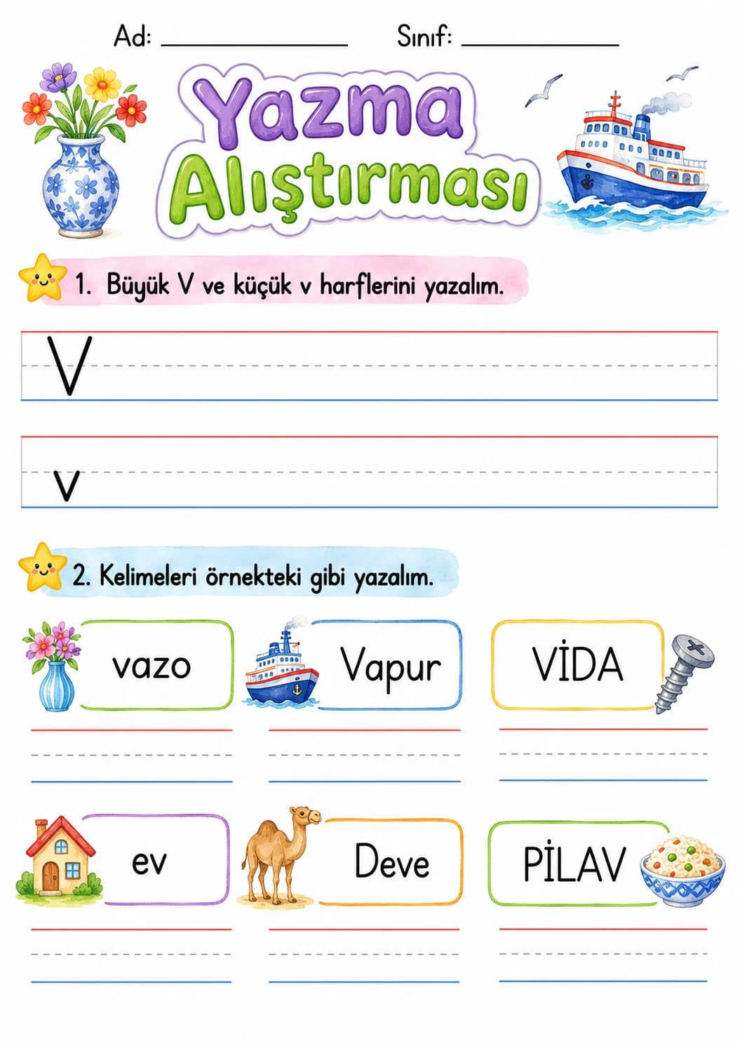 Turkish Letter V Phonics Worksheets Pack page 9 printable worksheet preview