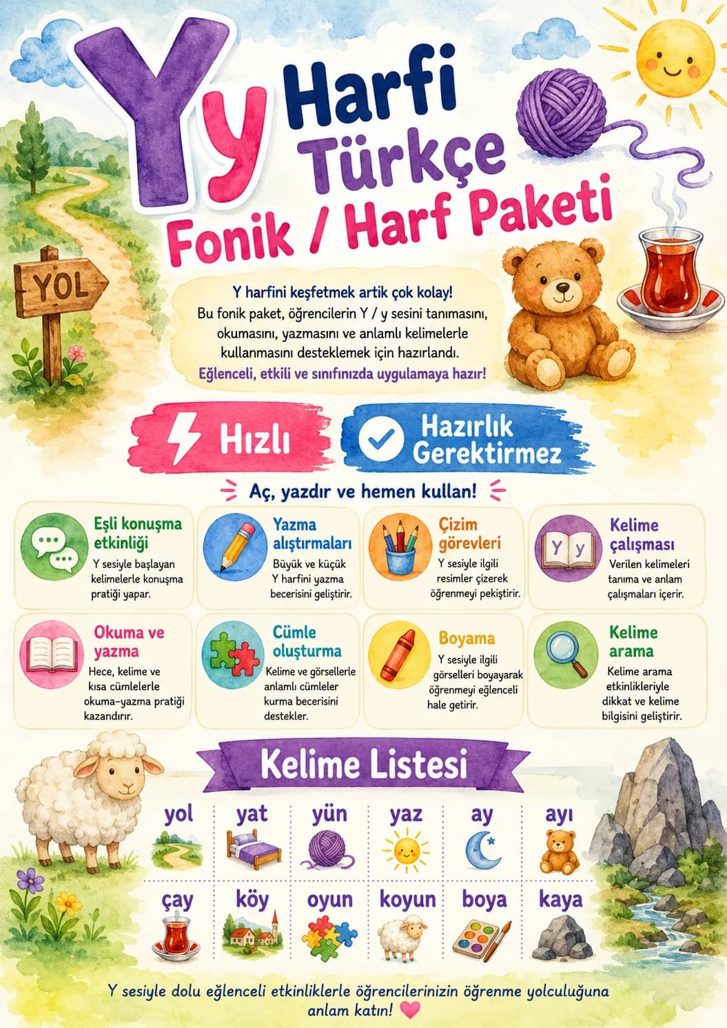 Turkish Letter Y Phonics Worksheets Pack printable worksheet pack preview from KiwiBee