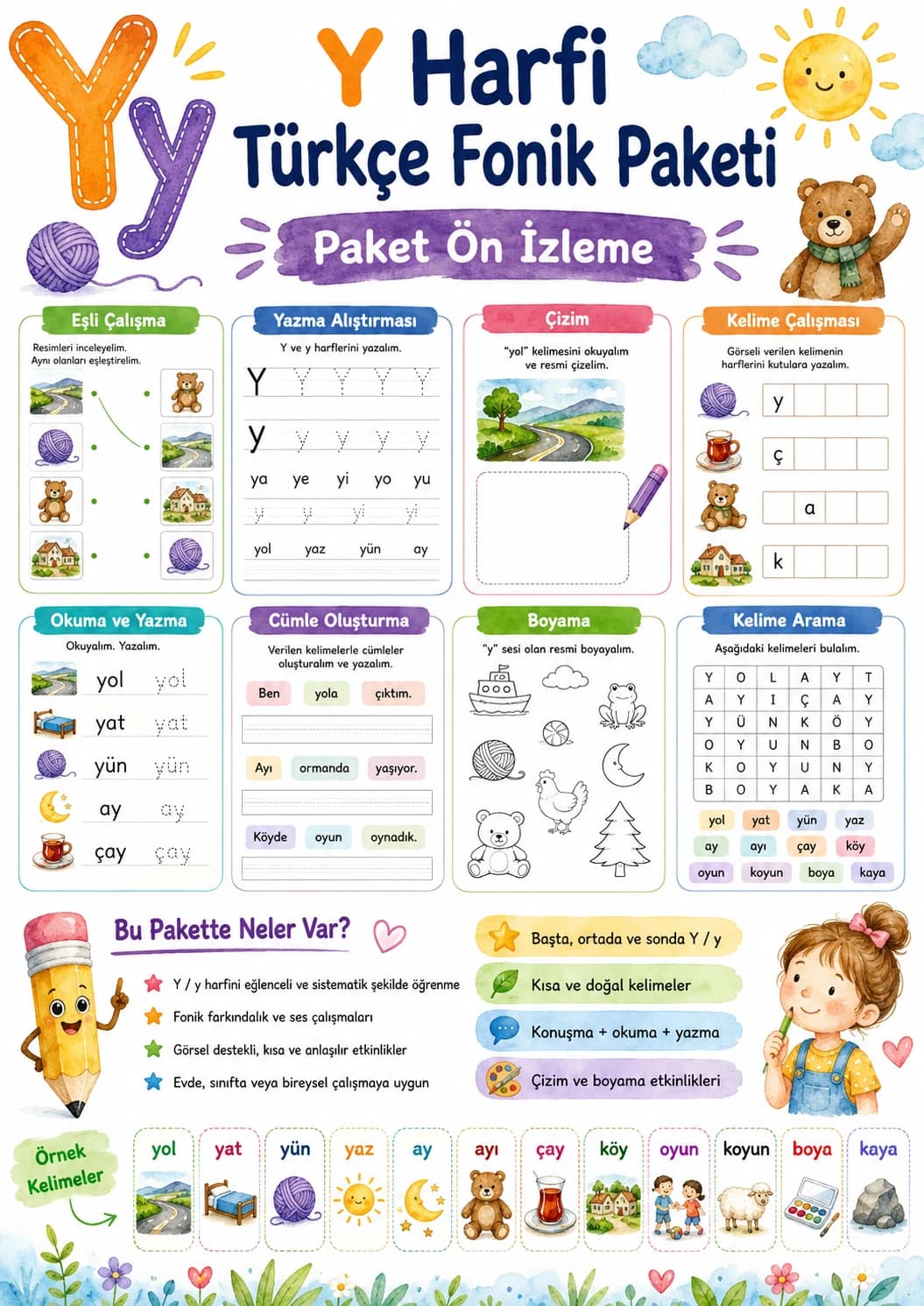 Turkish Letter Y Phonics Worksheets Pack printable worksheet pack preview from KiwiBee