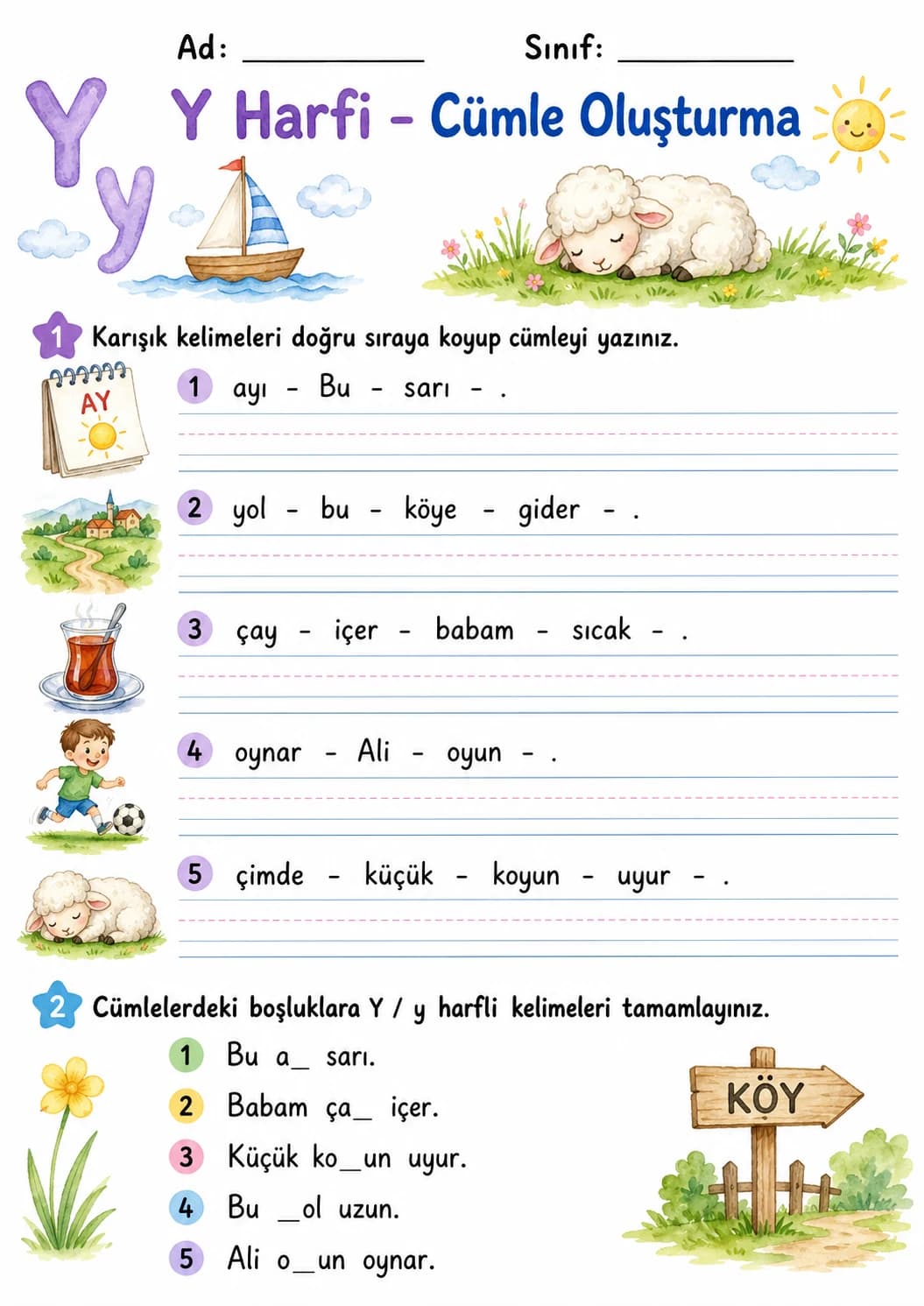 Turkish Letter Y Phonics Worksheets Pack page 5 printable worksheet preview