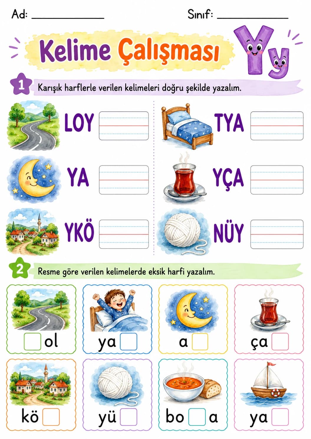 Turkish Letter Y Phonics Worksheets Pack page 8 printable worksheet preview