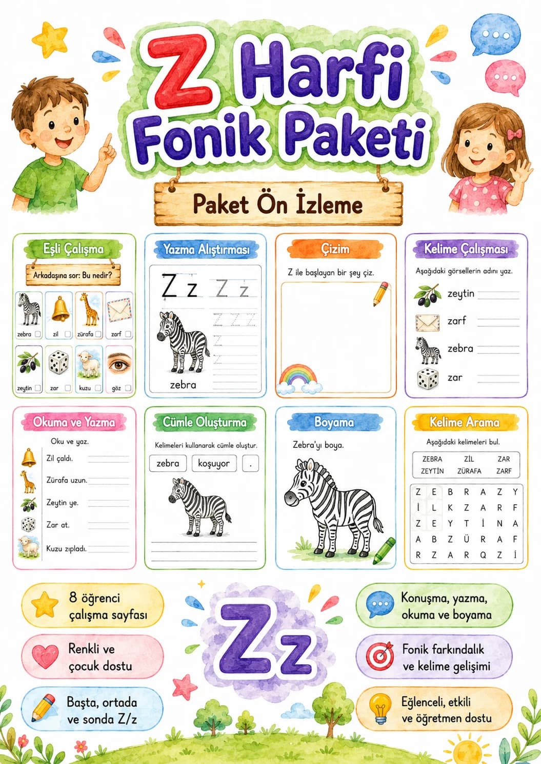 Turkish Letter Z Phonics Worksheets Pack page 2 printable worksheet preview