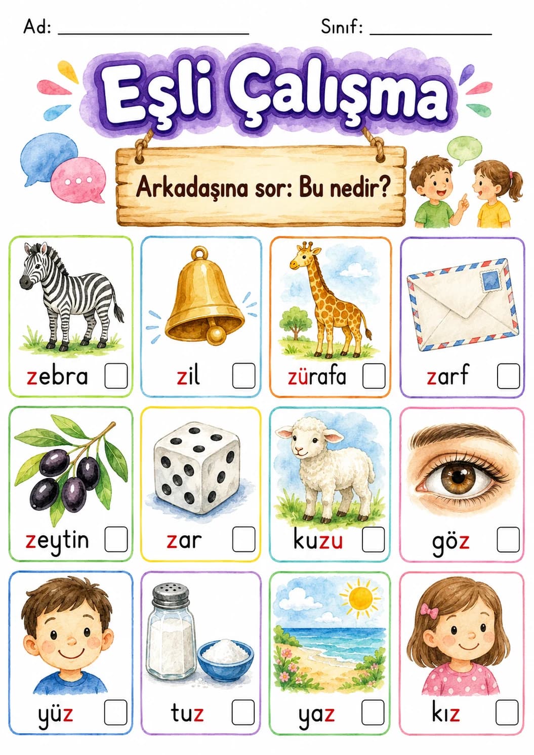 Turkish Letter Z Phonics Worksheets Pack page 3 printable worksheet preview