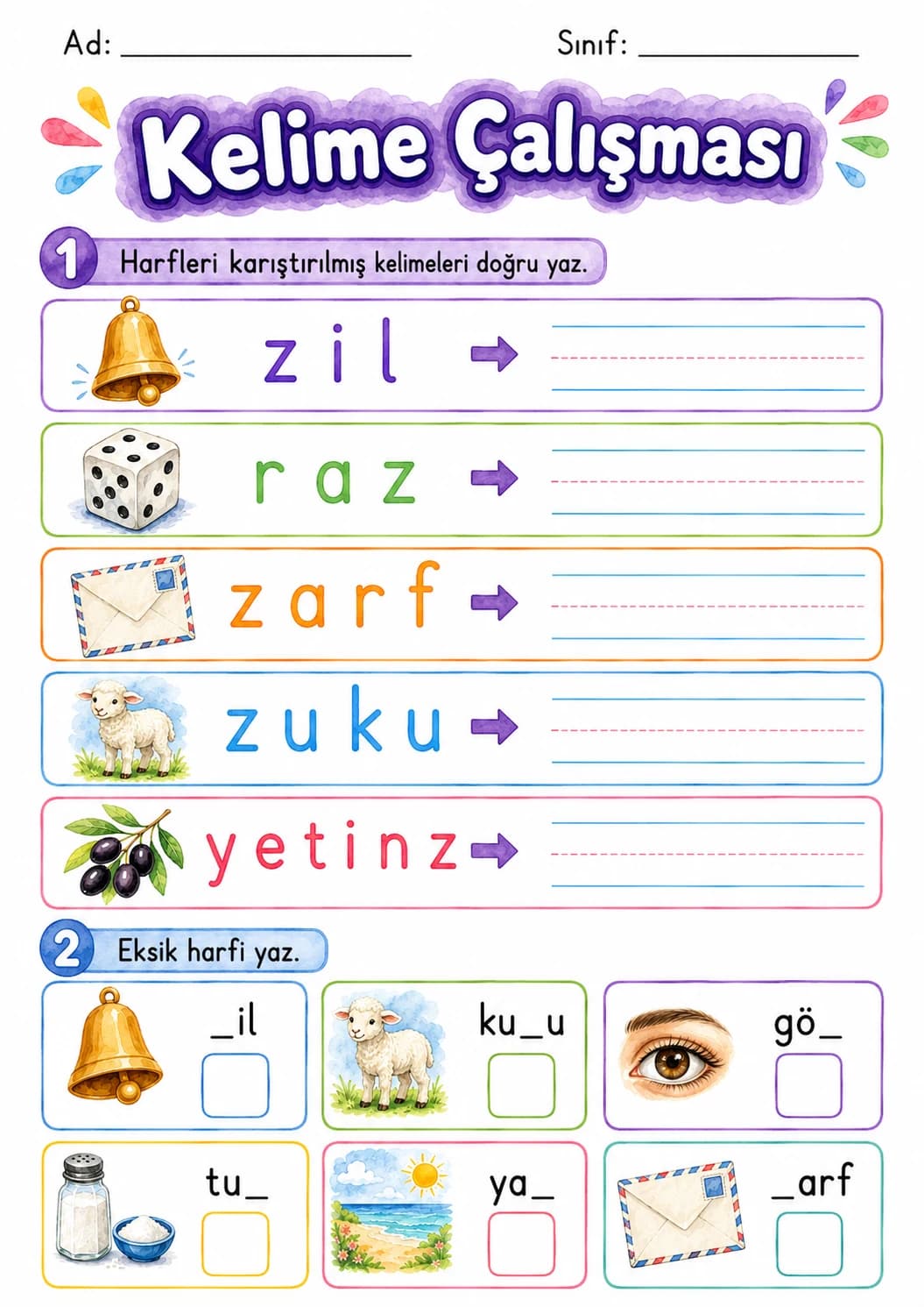 Turkish Letter Z Phonics Worksheets Pack page 4 printable worksheet preview