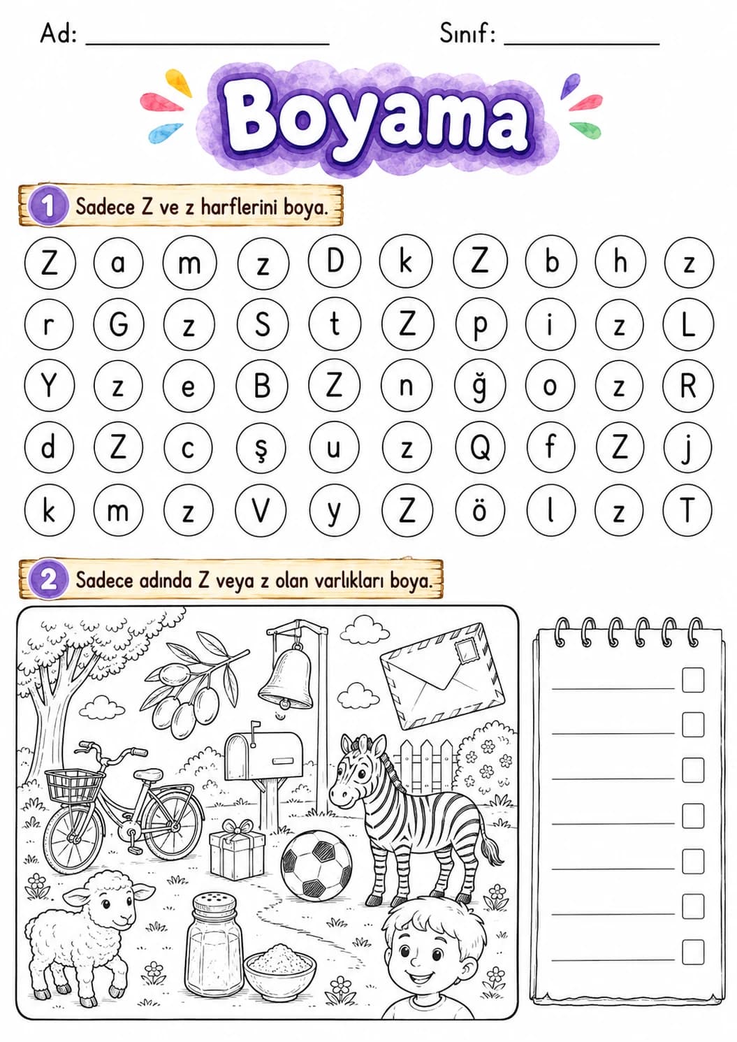Turkish Letter Z Phonics Worksheets Pack page 8 printable worksheet preview