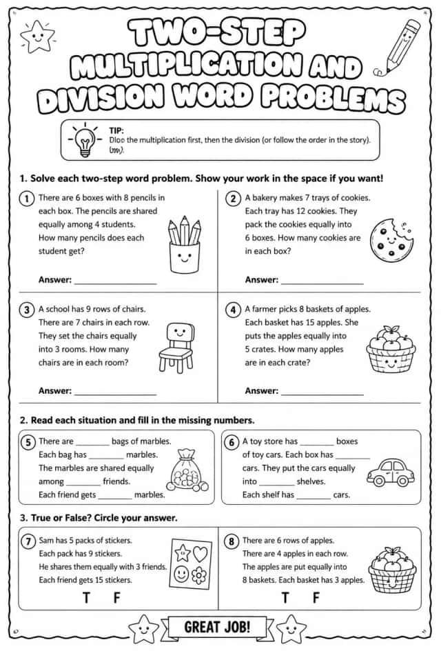 Two-step multiplication and division word problems