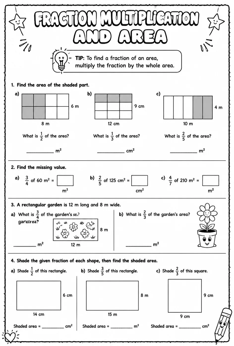 Understand fraction multiplication and area — free printable Grade 5 math worksheet