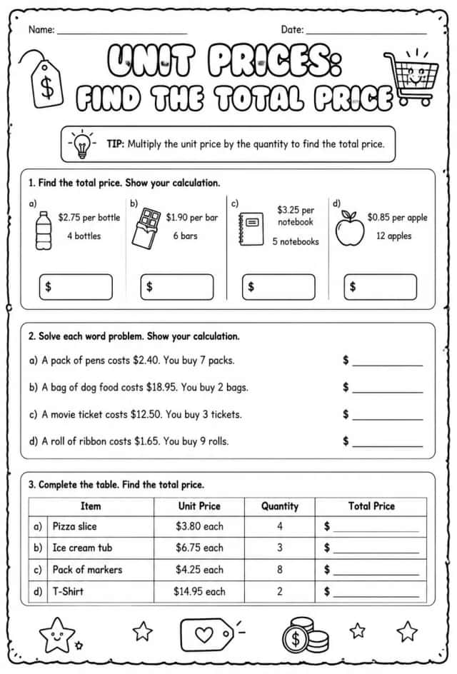 Unit prices: find the total price