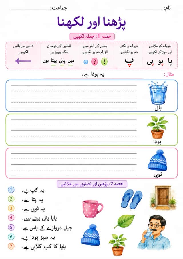 Urdu Letter ب Phonics Worksheets Pack