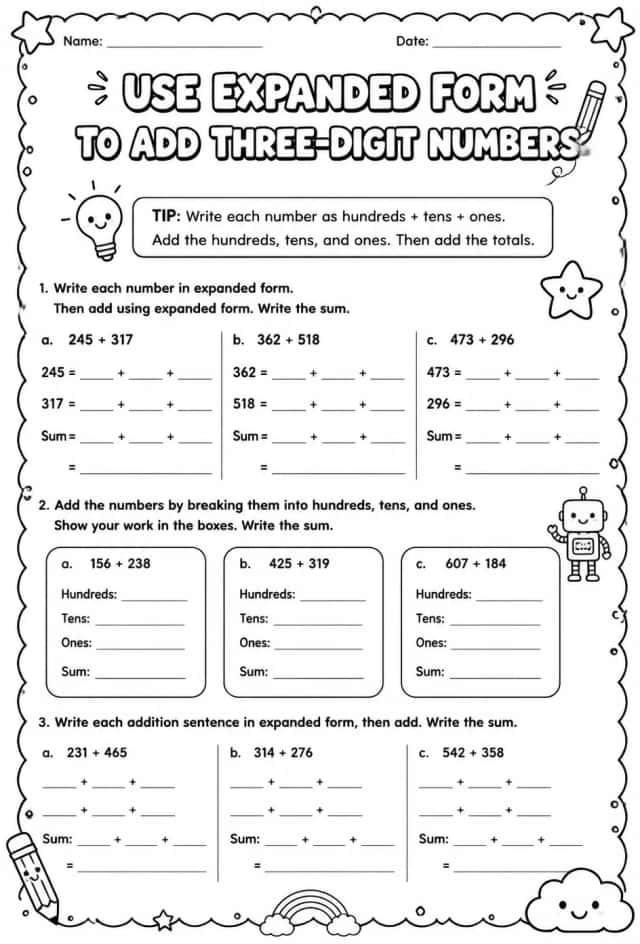 Use expanded form to add three-digit numbers