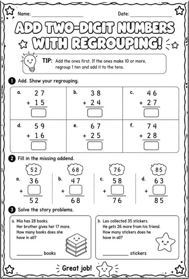 Use place value to add two-digit numbers - with regrouping