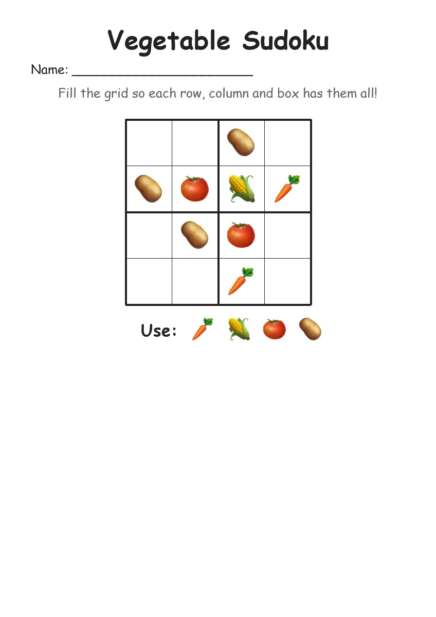 Vegetable Sudoku 4x4 (Kindergarten)