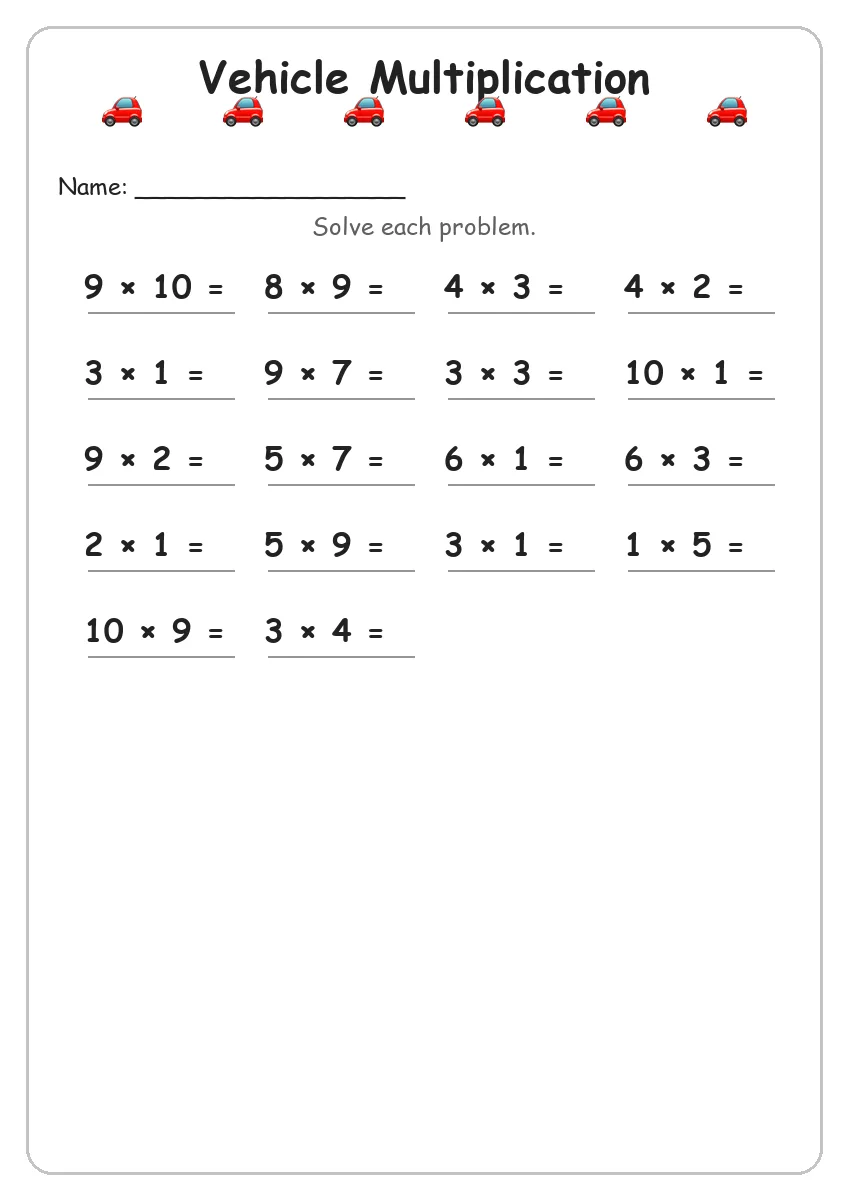 Vehicle Multiplication (Grade 3)