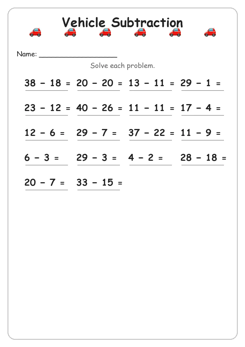 Vehicle Subtraction (Grade 2)
