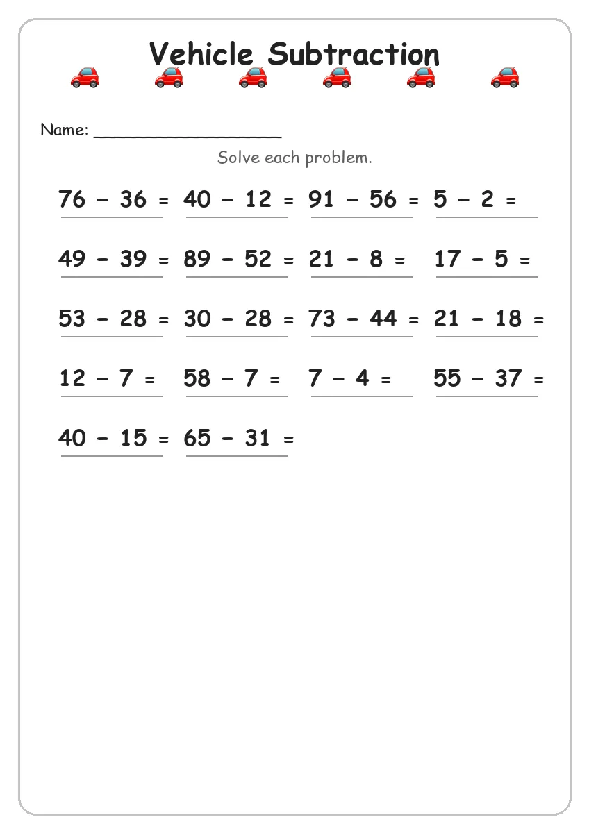 Vehicle Subtraction (Grade 3)