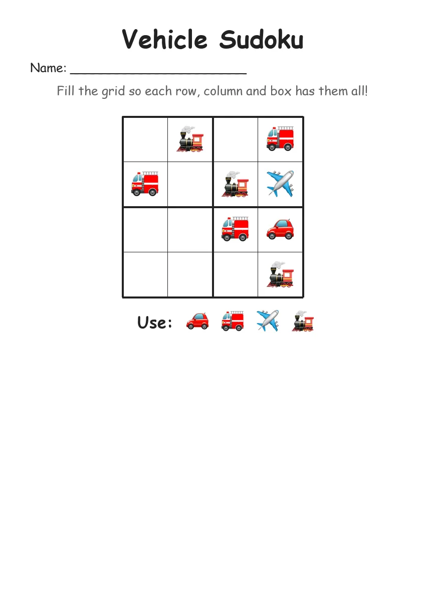 Vehicle Sudoku 4x4 (Kindergarten)