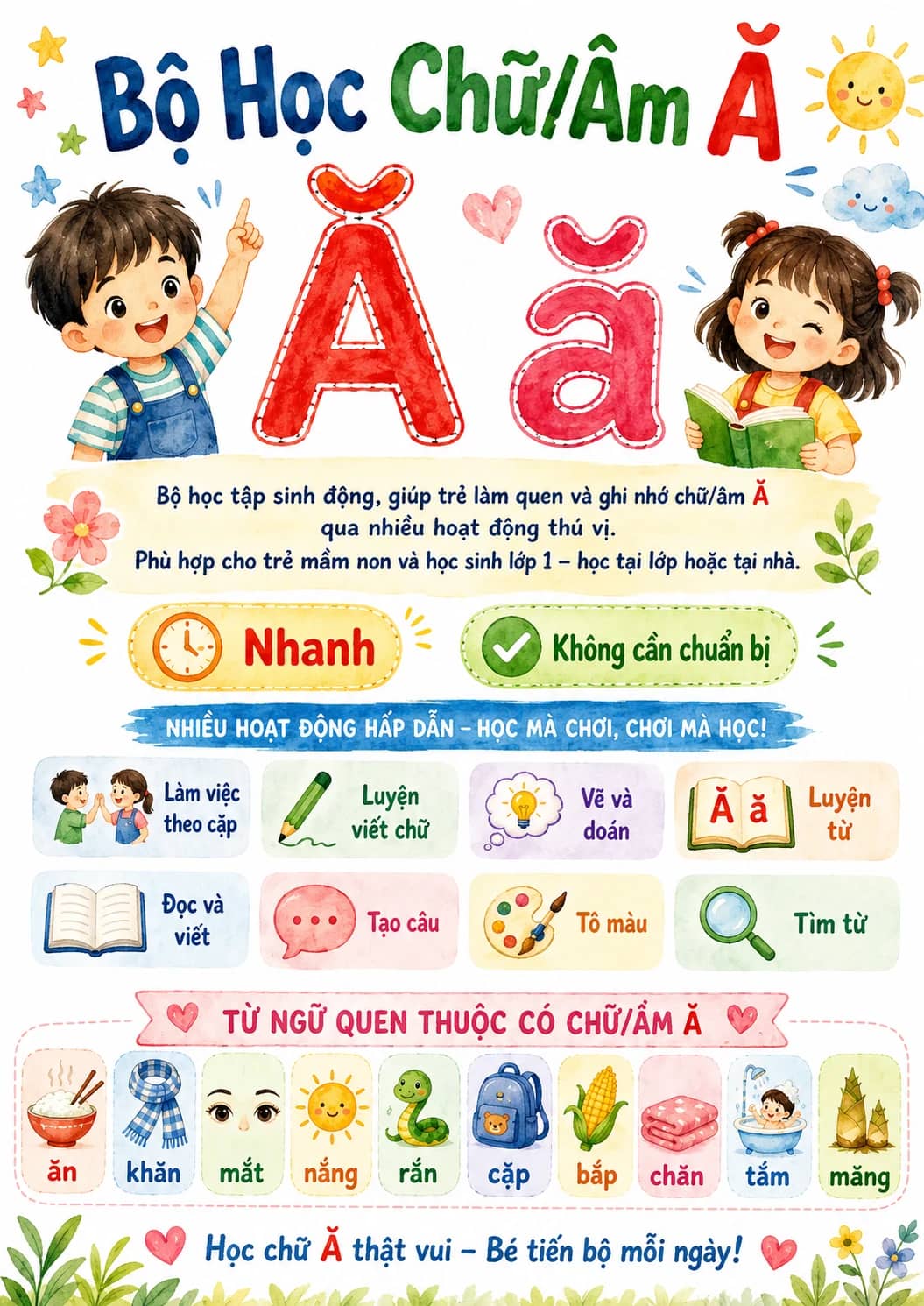 Vietnamese Letter A Breve Phonics Worksheets Pack printable worksheet pack preview from KiwiBee