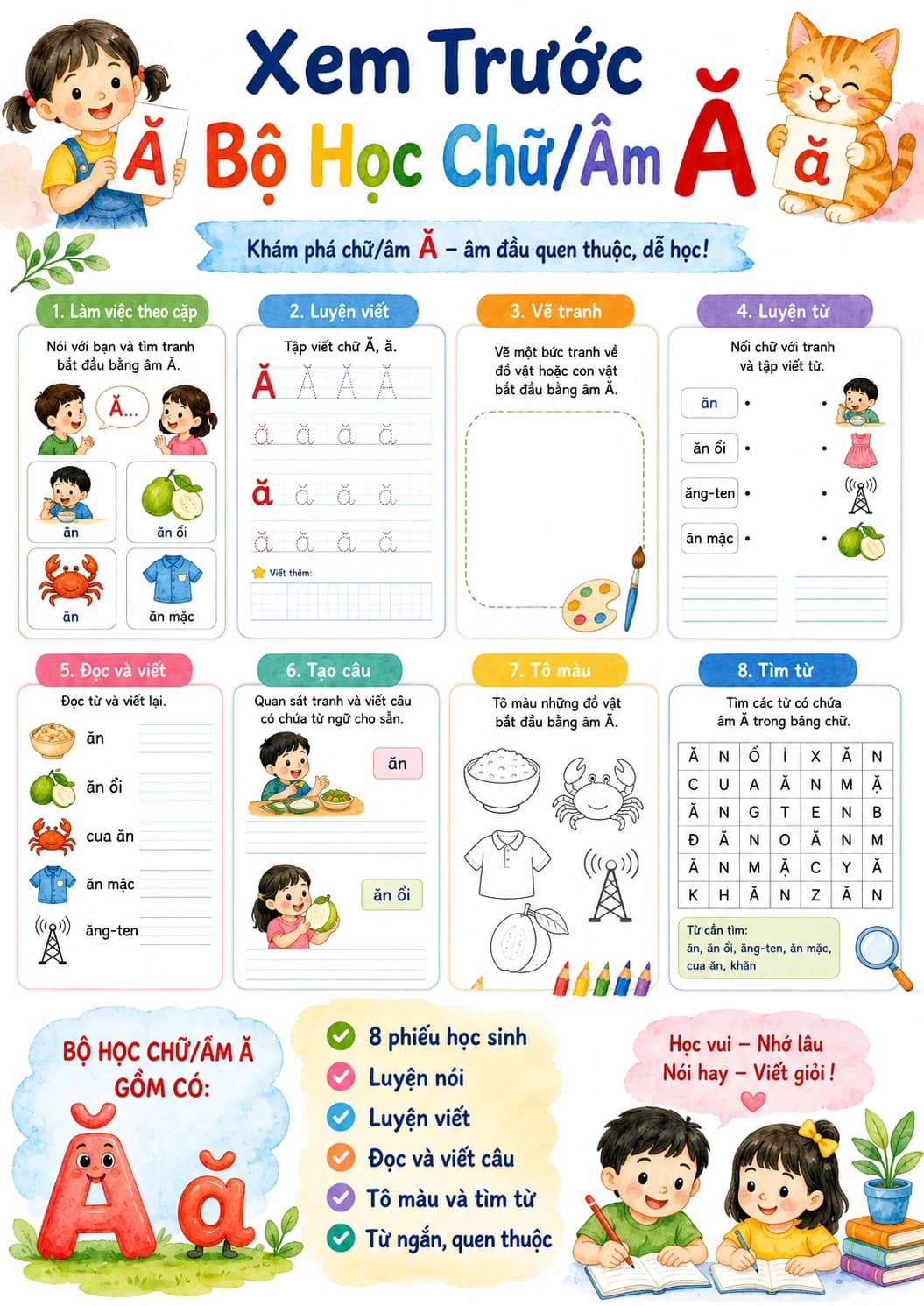 Vietnamese Letter A Breve Phonics Worksheets Pack page 8 printable worksheet preview