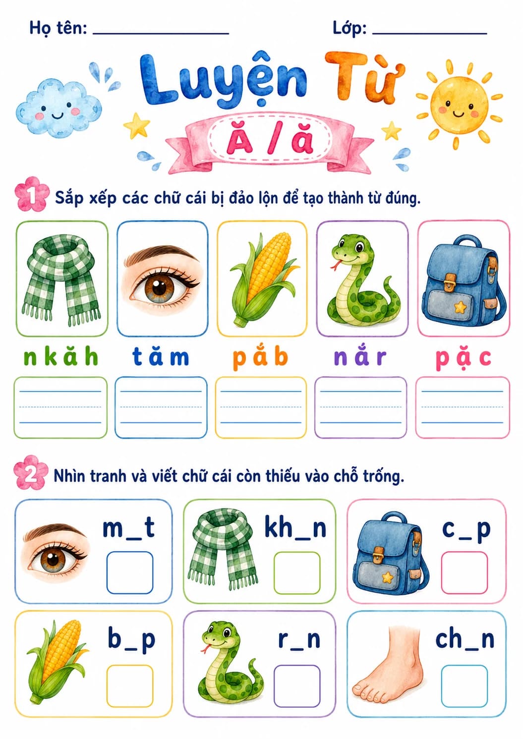 Vietnamese Letter A Breve Phonics Worksheets Pack page 9 printable worksheet preview
