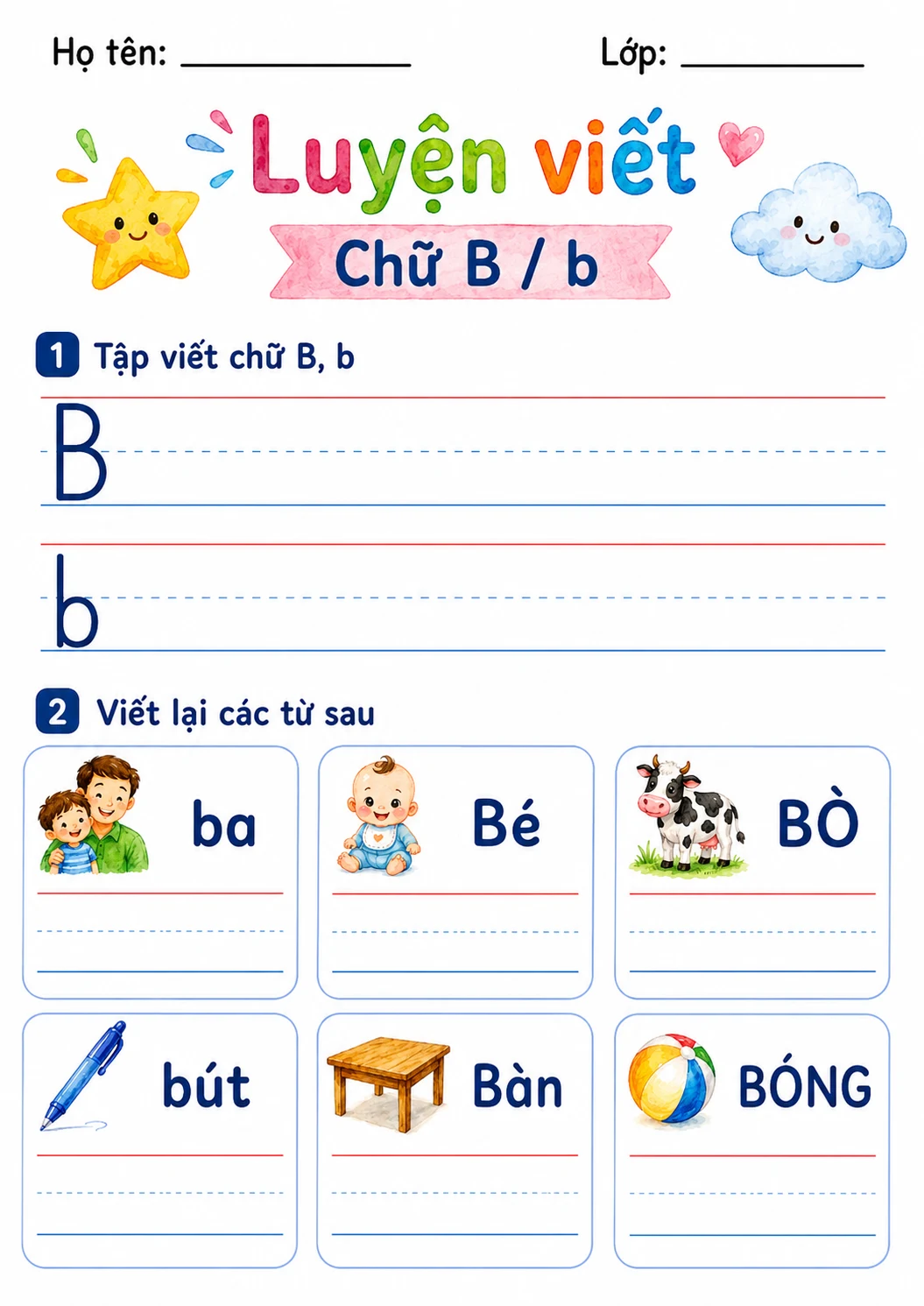 Vietnamese Letter B Phonics Worksheets Pack page 3 printable worksheet preview