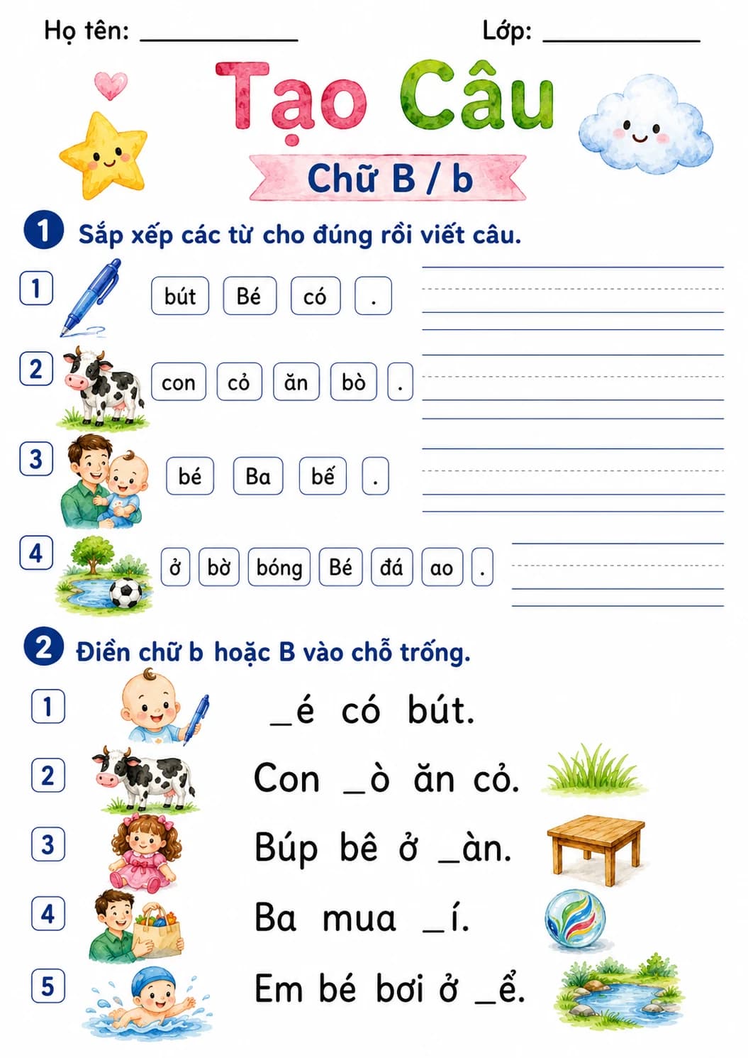Vietnamese Letter B Phonics Worksheets Pack page 7 printable worksheet preview