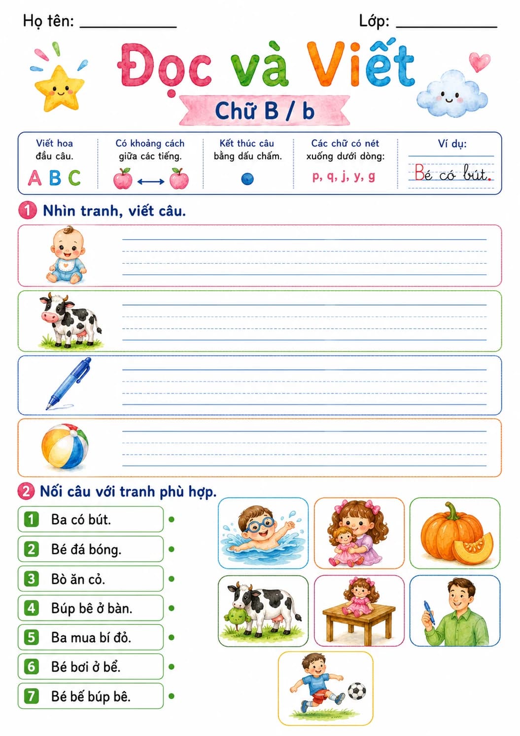 Vietnamese Letter B Phonics Worksheets Pack page 8 printable worksheet preview