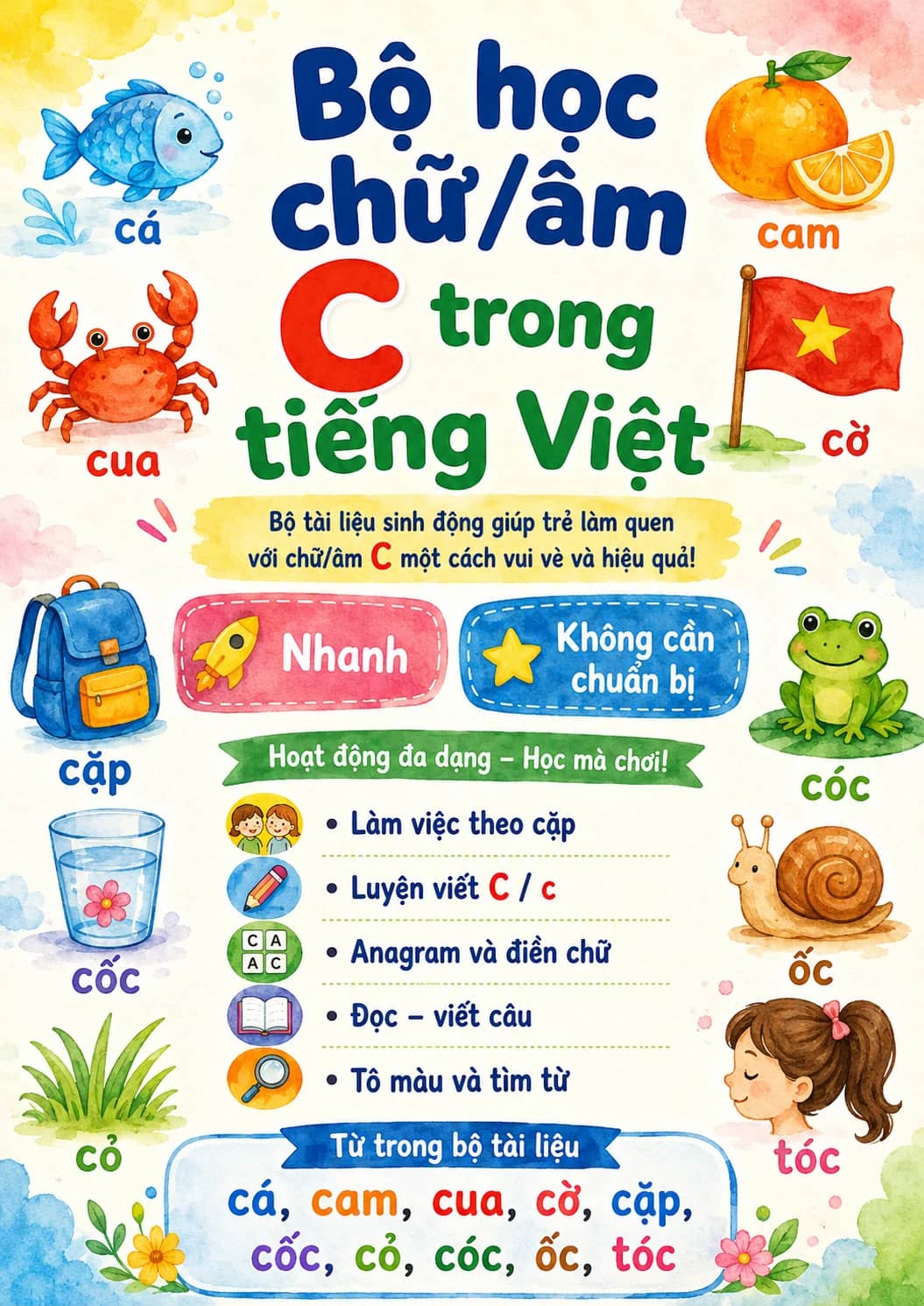 Vietnamese Letter C Phonics Worksheets Pack printable worksheet pack preview from KiwiBee