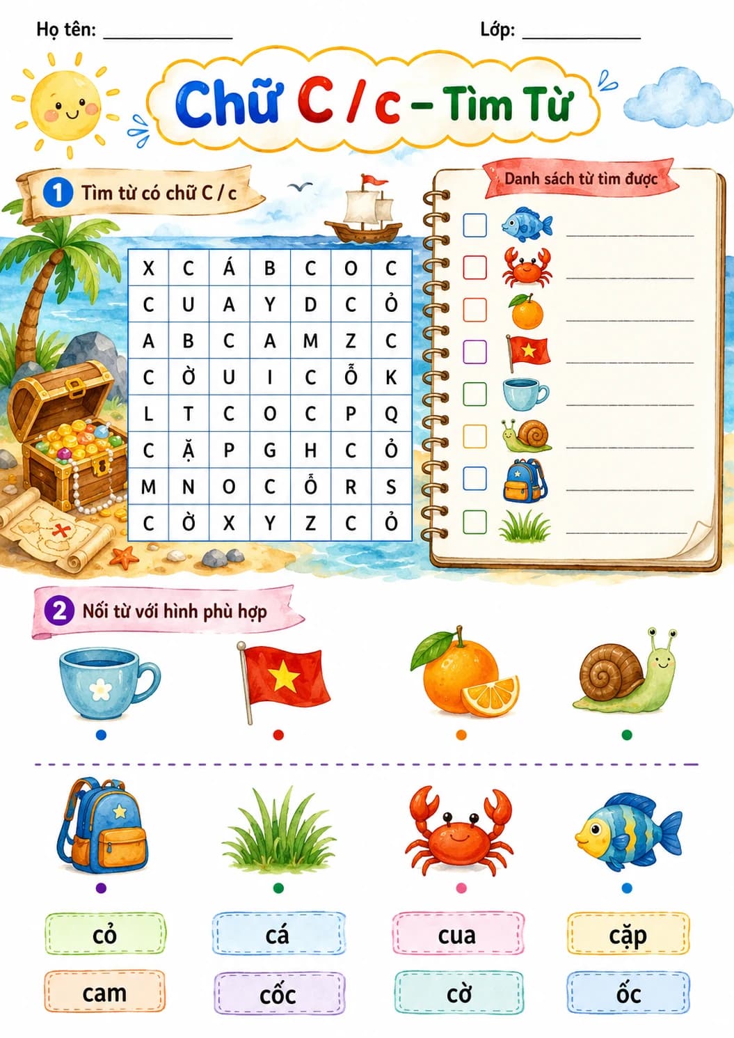 Vietnamese Letter C Phonics Worksheets Pack printable worksheet pack preview from KiwiBee