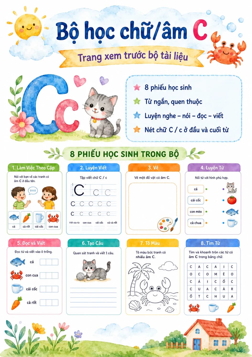 Vietnamese Letter C Phonics Worksheets Pack page 2 printable worksheet preview