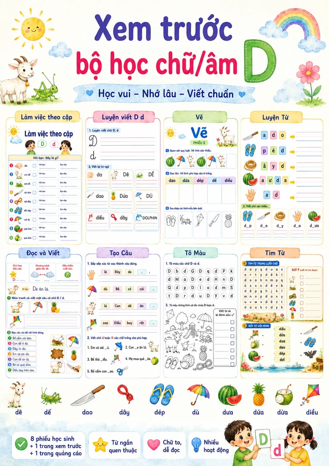 Vietnamese Letter D Phonics Worksheets Pack page 7 printable worksheet preview