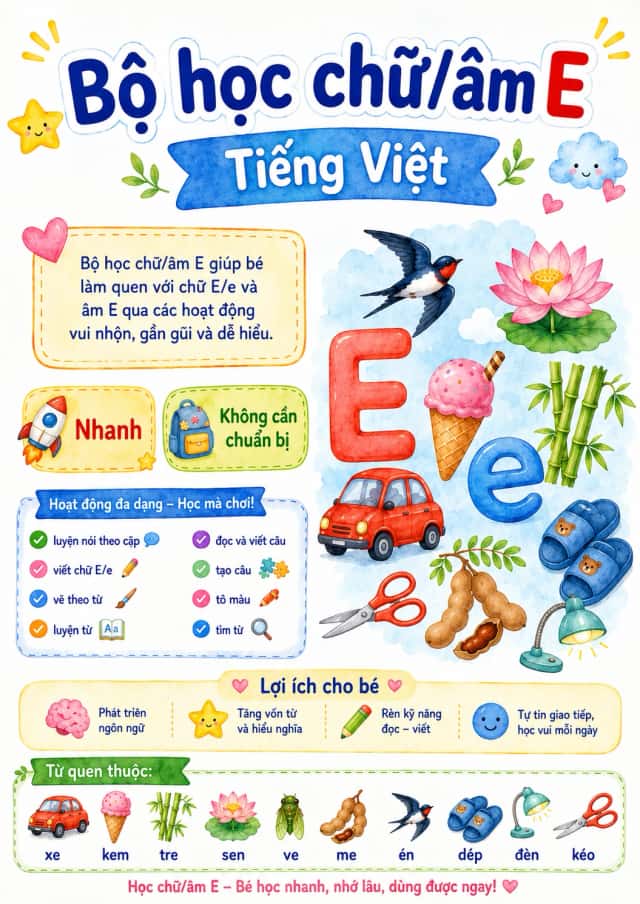 Vietnamese Letter E Phonics Worksheets Pack