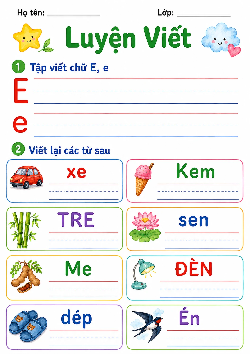Vietnamese Letter E Phonics Worksheets Pack page 4 printable worksheet preview