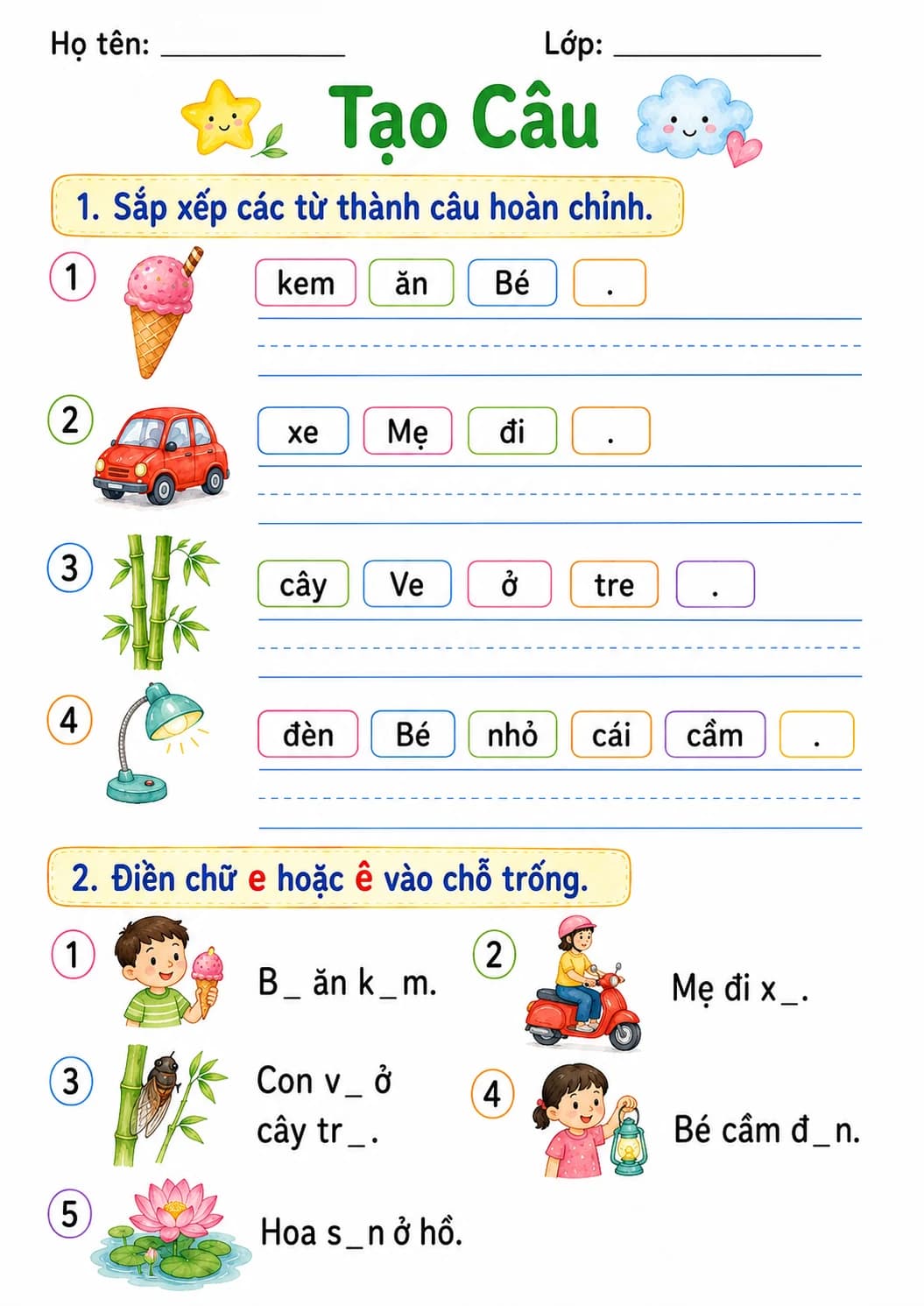 Vietnamese Letter E Phonics Worksheets Pack page 8 printable worksheet preview