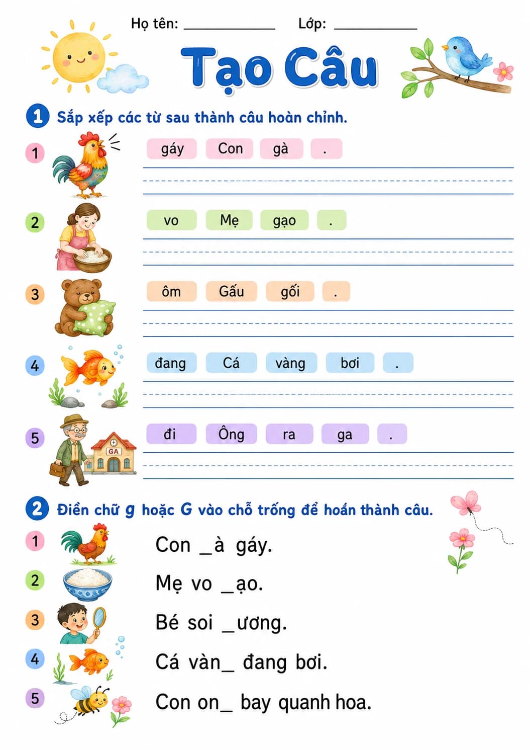 Vietnamese Letter G Phonics Worksheets Pack page 6 printable worksheet preview