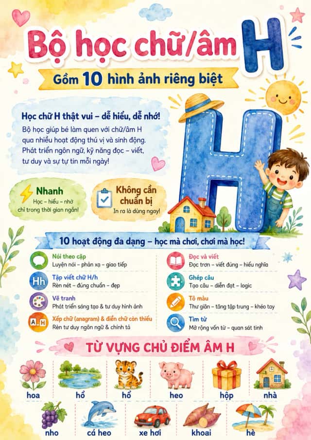 Vietnamese Letter H Phonics Worksheets Pack