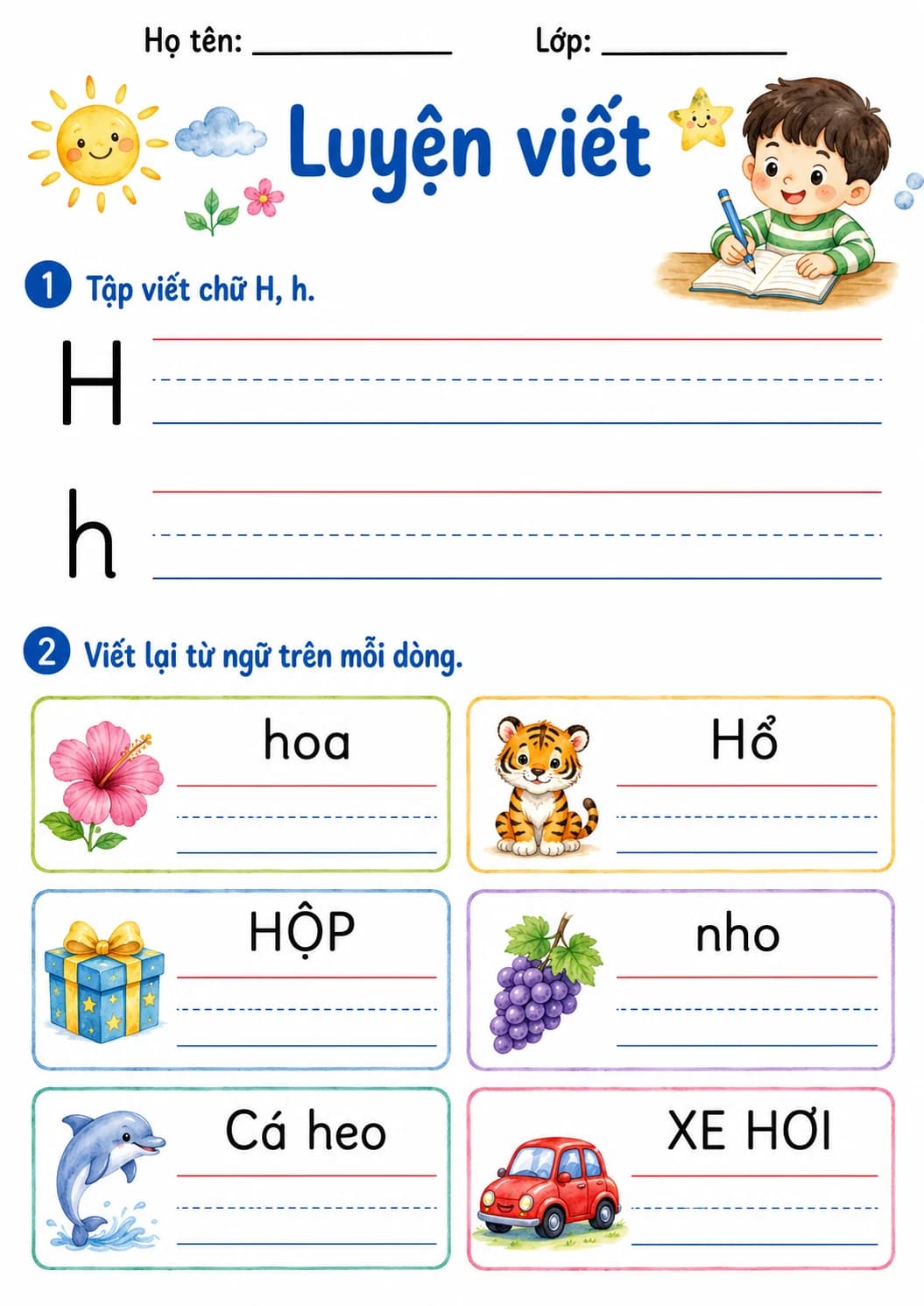 Vietnamese Letter H Phonics Worksheets Pack page 3 printable worksheet preview