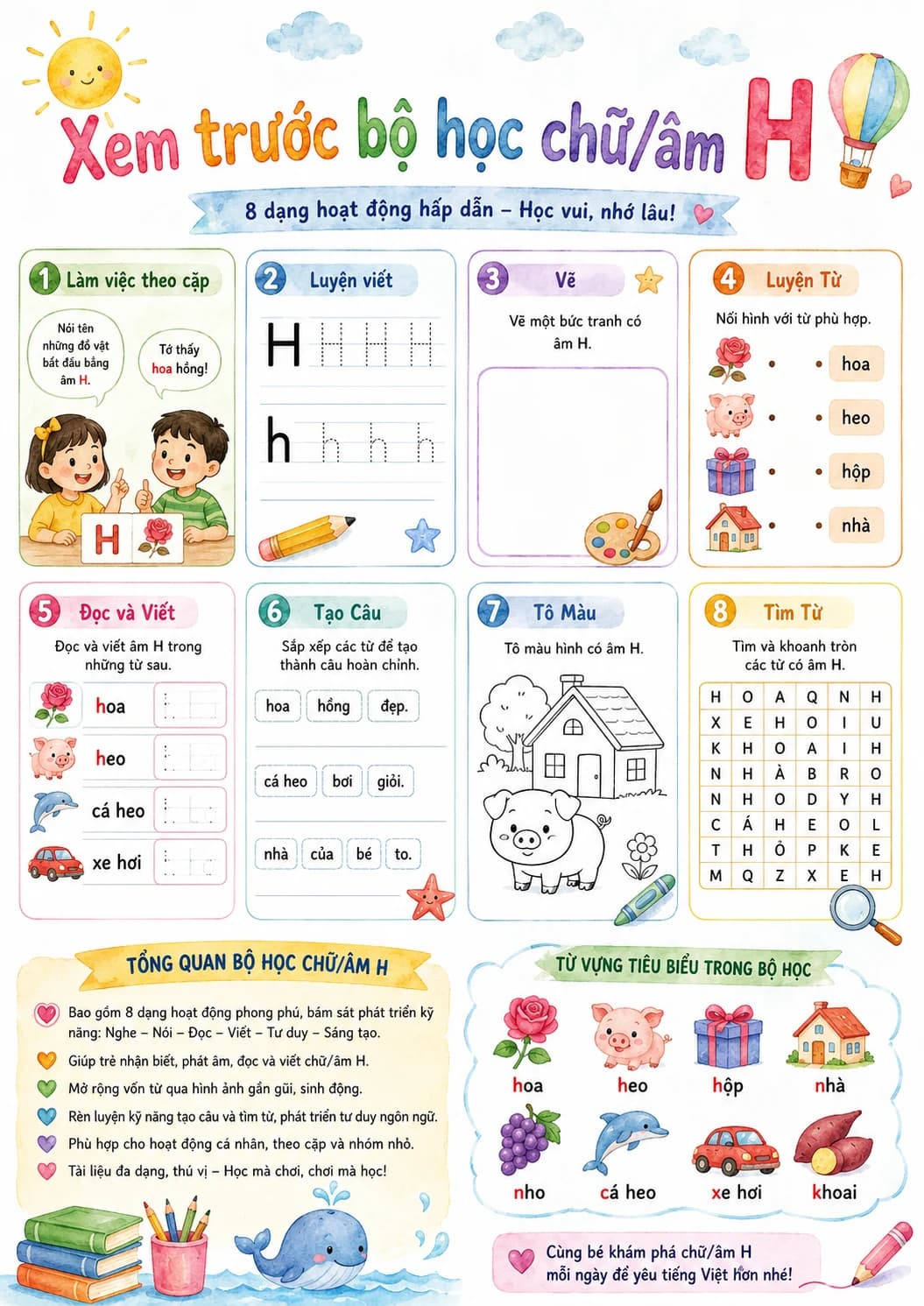Vietnamese Letter H Phonics Worksheets Pack page 7 printable worksheet preview