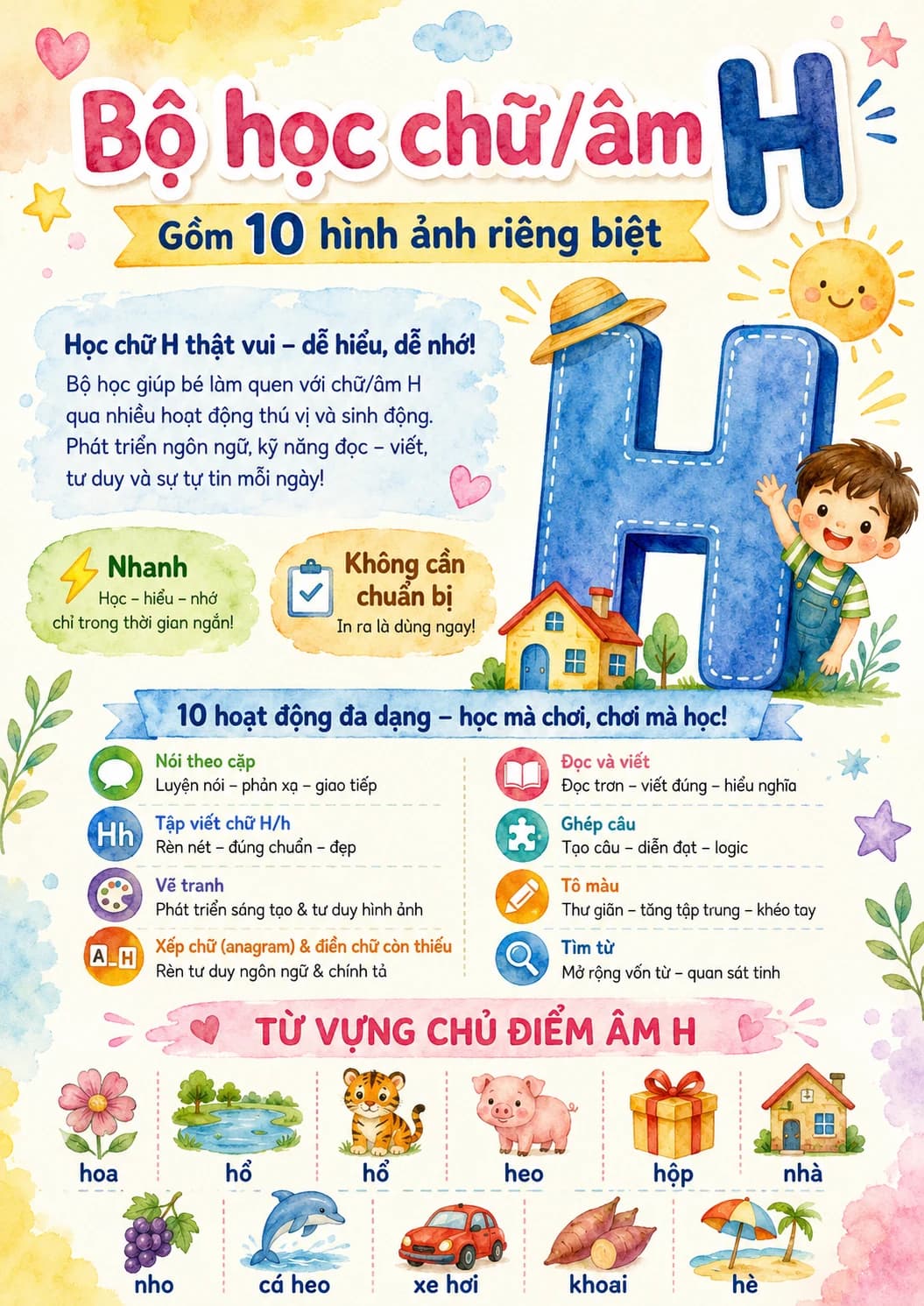 Vietnamese Letter H Phonics Worksheets Pack page 8 printable worksheet preview
