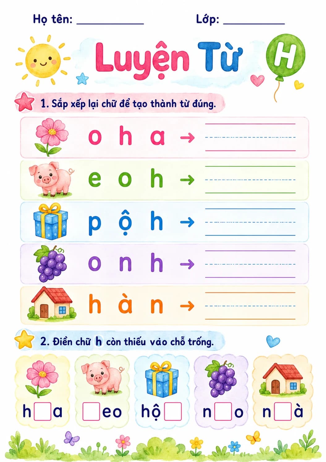 Vietnamese Letter H Phonics Worksheets Pack page 9 printable worksheet preview
