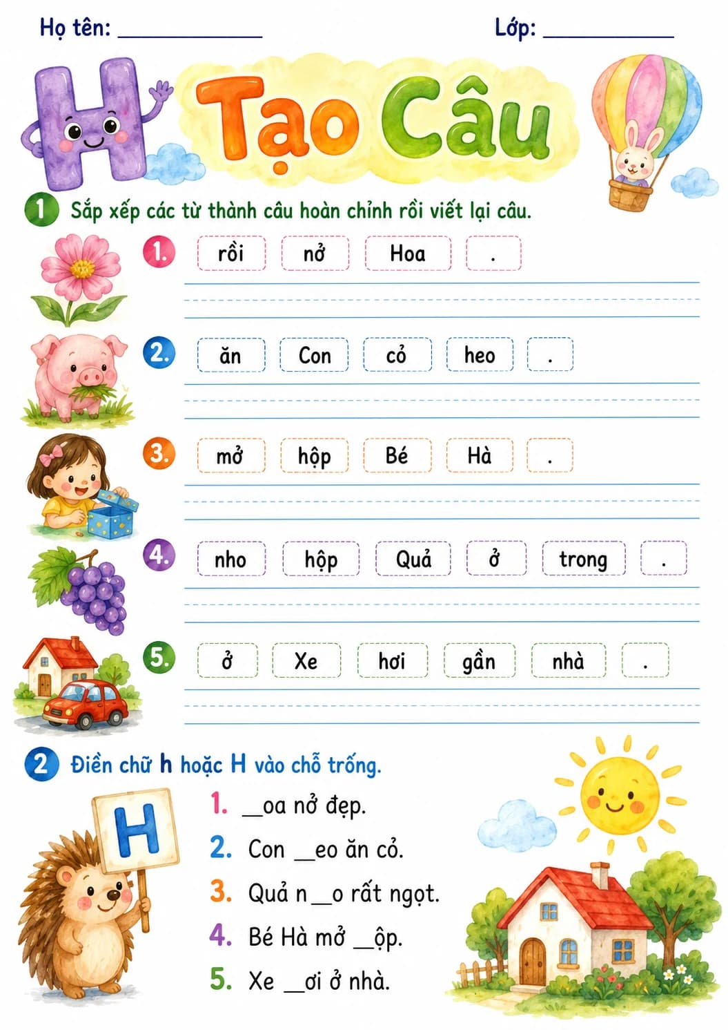 Vietnamese Letter H Phonics Worksheets Pack page 10 printable worksheet preview
