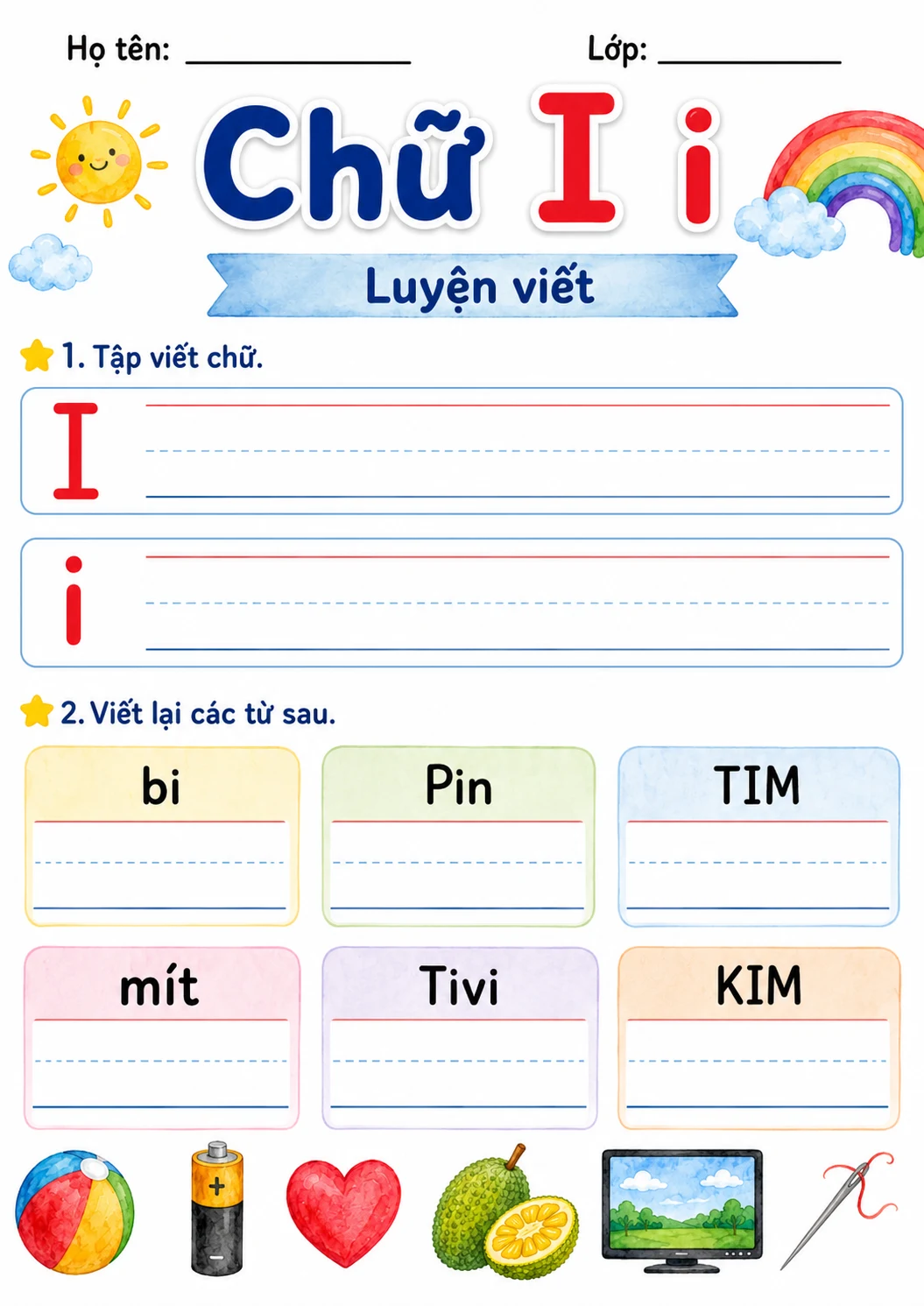 Vietnamese Letter I Phonics Worksheets Pack page 3 printable worksheet preview