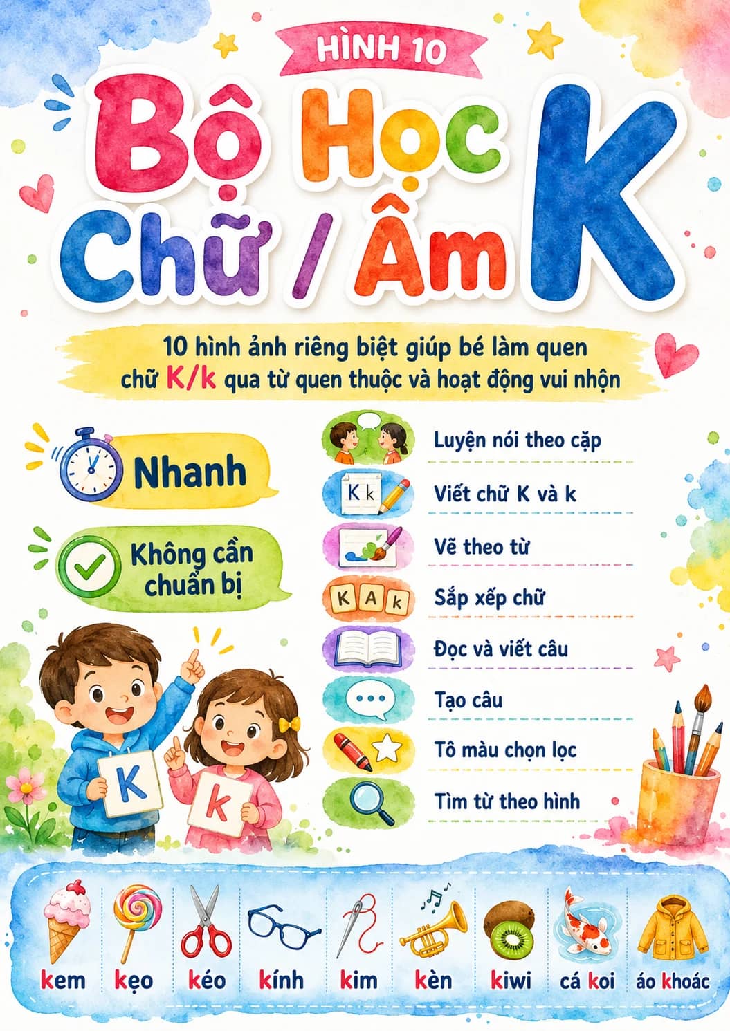 Vietnamese Letter K Phonics Worksheets Pack printable worksheet pack preview from KiwiBee