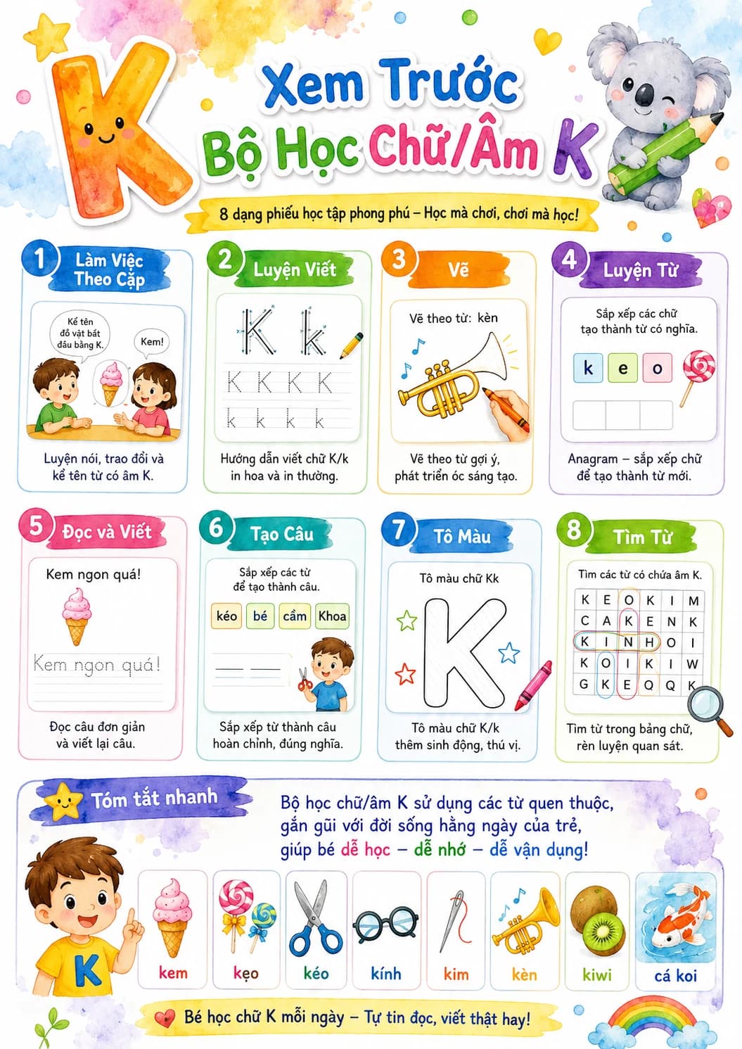 Vietnamese Letter K Phonics Worksheets Pack page 2 printable worksheet preview