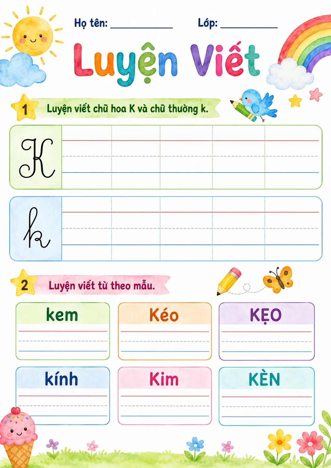 Vietnamese Letter K Phonics Worksheets Pack page 7 printable worksheet preview