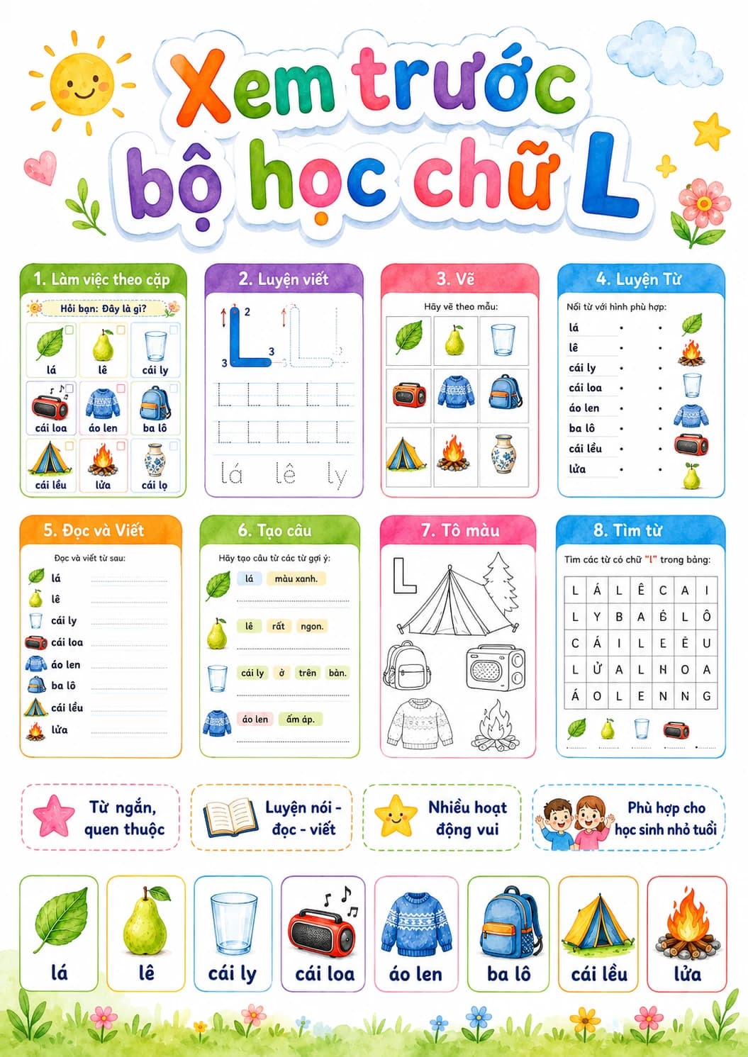 Vietnamese Letter L Phonics Worksheets Pack page 2 printable worksheet preview