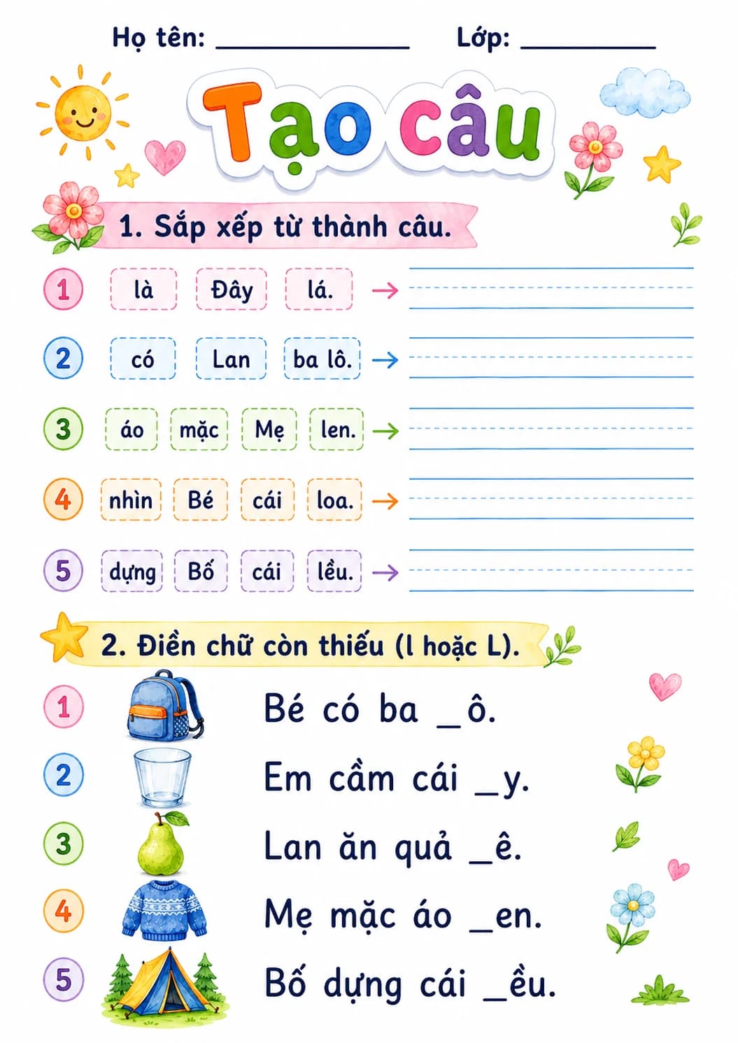 Vietnamese Letter L Phonics Worksheets Pack page 6 printable worksheet preview