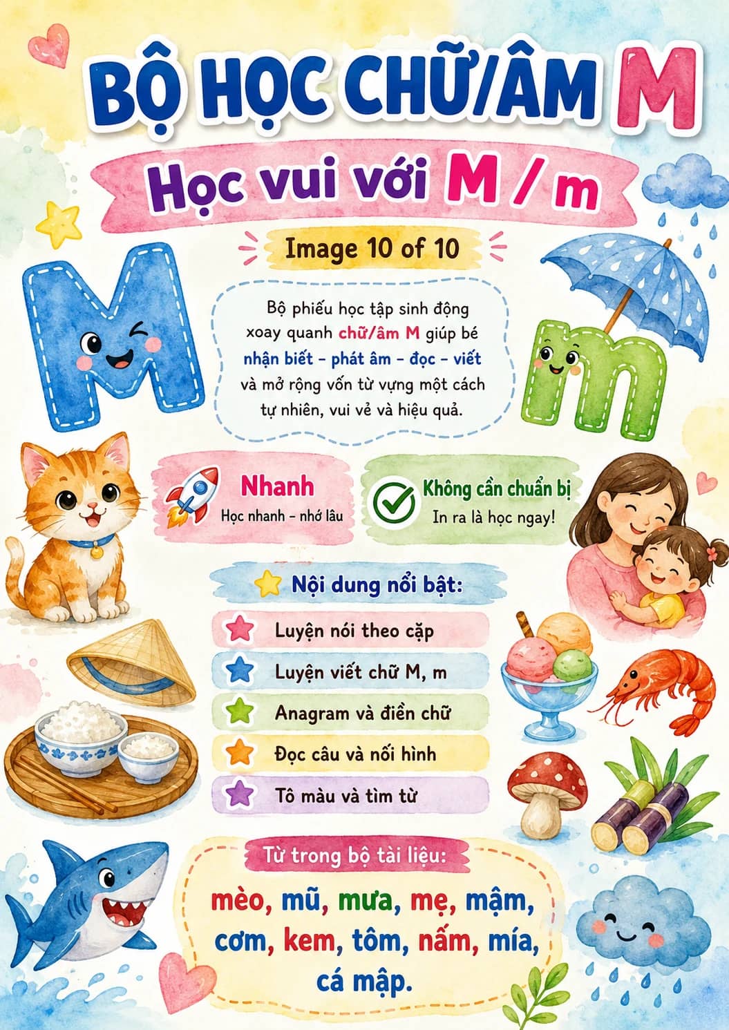 Vietnamese Letter M Phonics Worksheets Pack printable worksheet pack preview from KiwiBee
