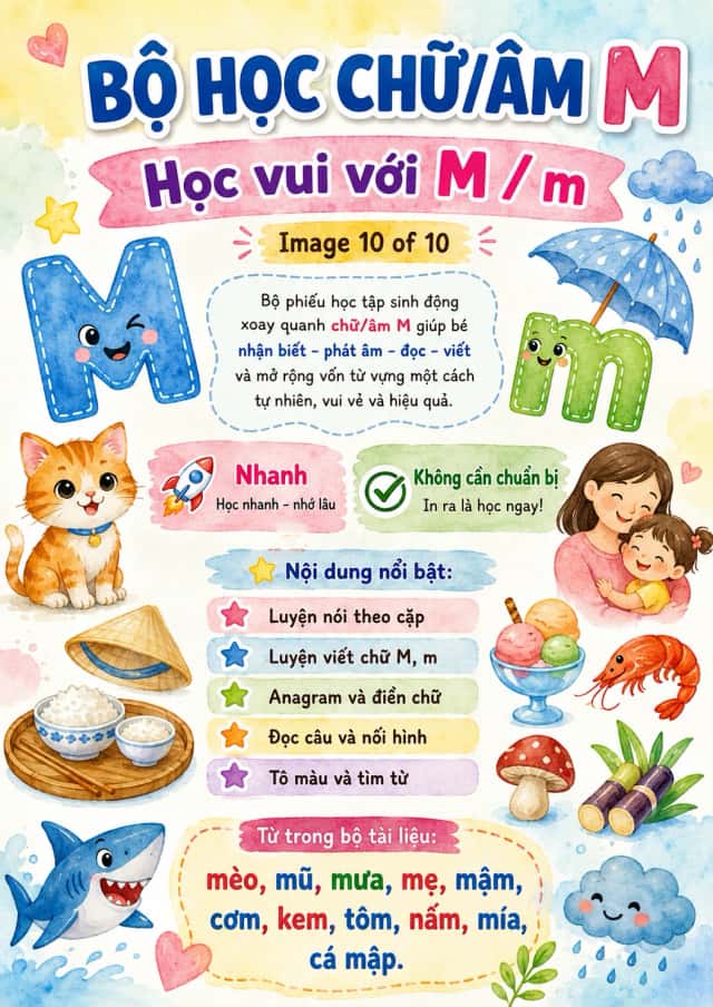 Vietnamese Letter M Phonics Worksheets Pack